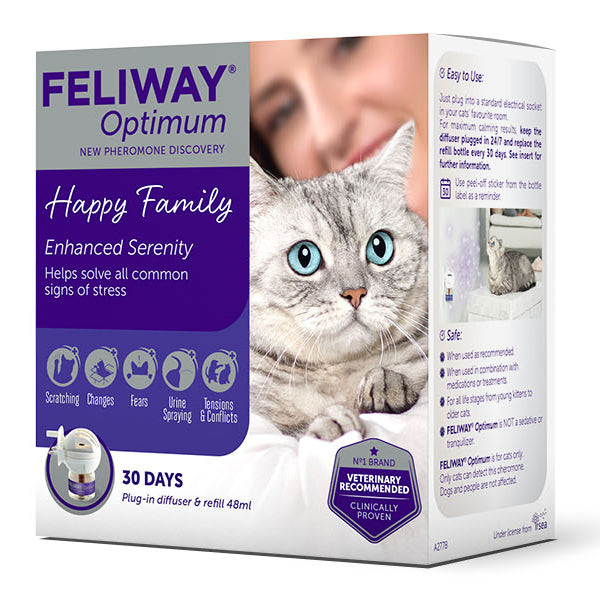  FELIWAY Optimum Diffuser & 30 Day Refill, The Best Solution to  Ease cat Anxiety, cat Conflict and Stress in The Home, 48 ml (Pack of 1) :  Pet Supplies